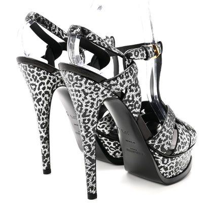 Saint Laurent Metallic Calfskin Leopard Print Tribute 105 Platform Sandals 36.5  Black Silver 5 of 10