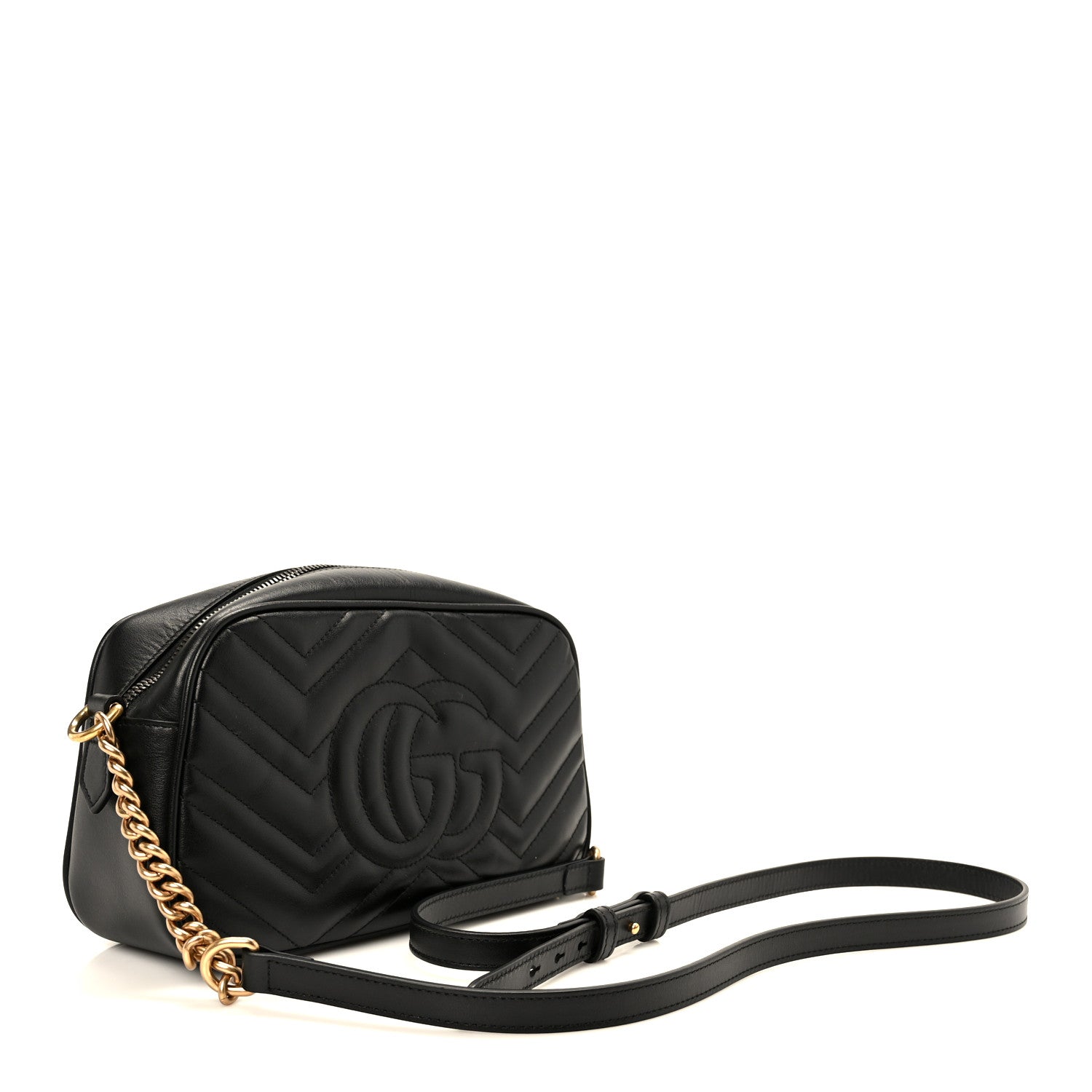 Gucci Calfskin Matelasse Small GG Marmont Chain Shoulder Bag Black 3 of 12