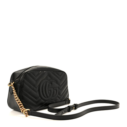 Gucci Calfskin Matelasse Small GG Marmont Chain Shoulder Bag Black 3 of 12