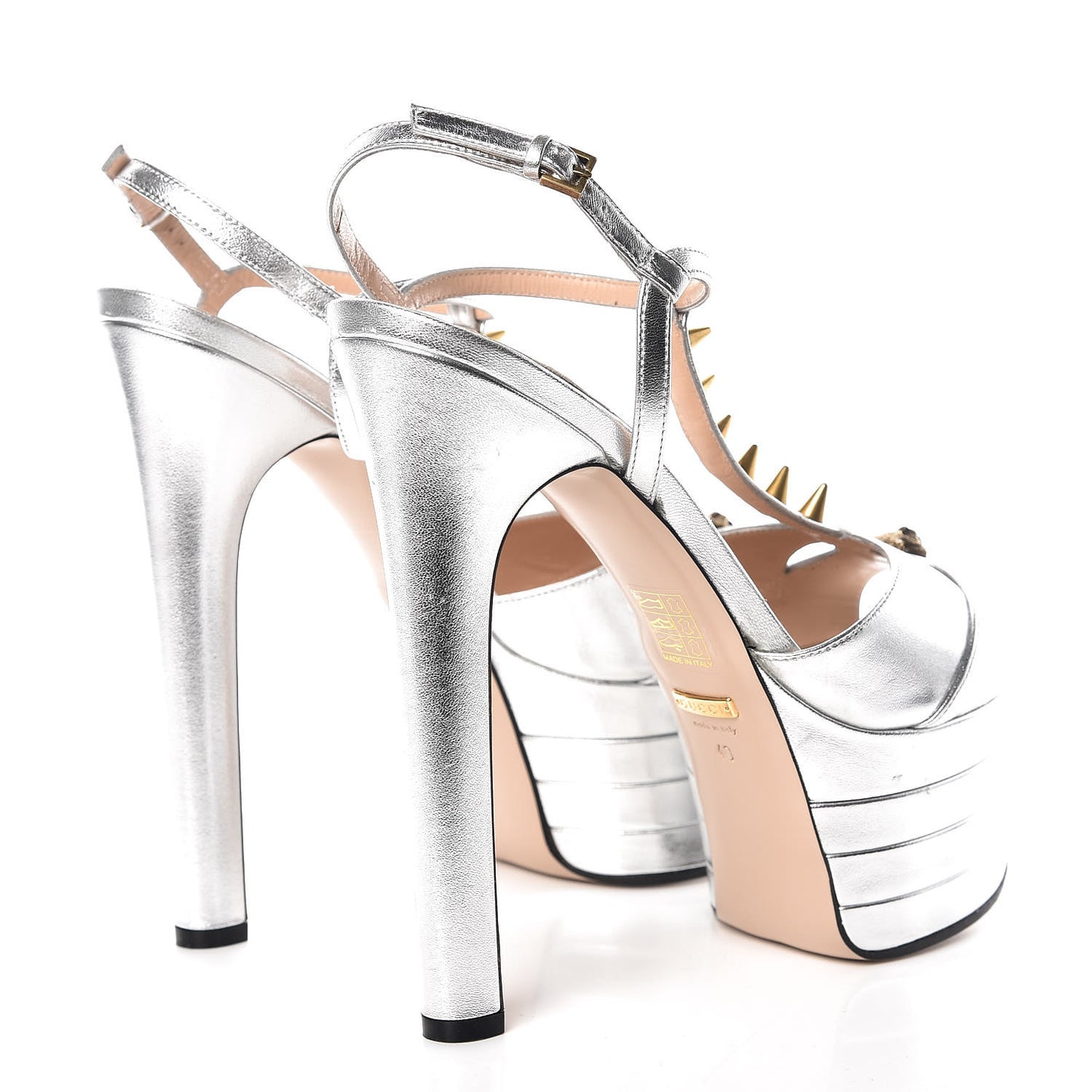 Nappa Silk Angel T-Strap Platform High Heel Sandals 40 Argento