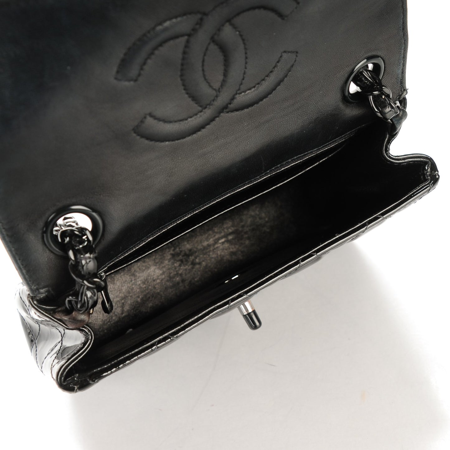 Patent Calfskin Quilted Mini Square Flap Black
