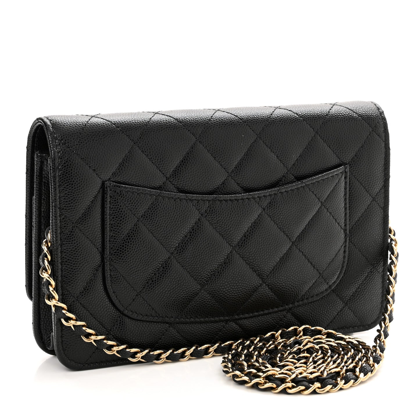 Caviar Quilted Crystal Enamel CC Wallet On Chain WOC Black