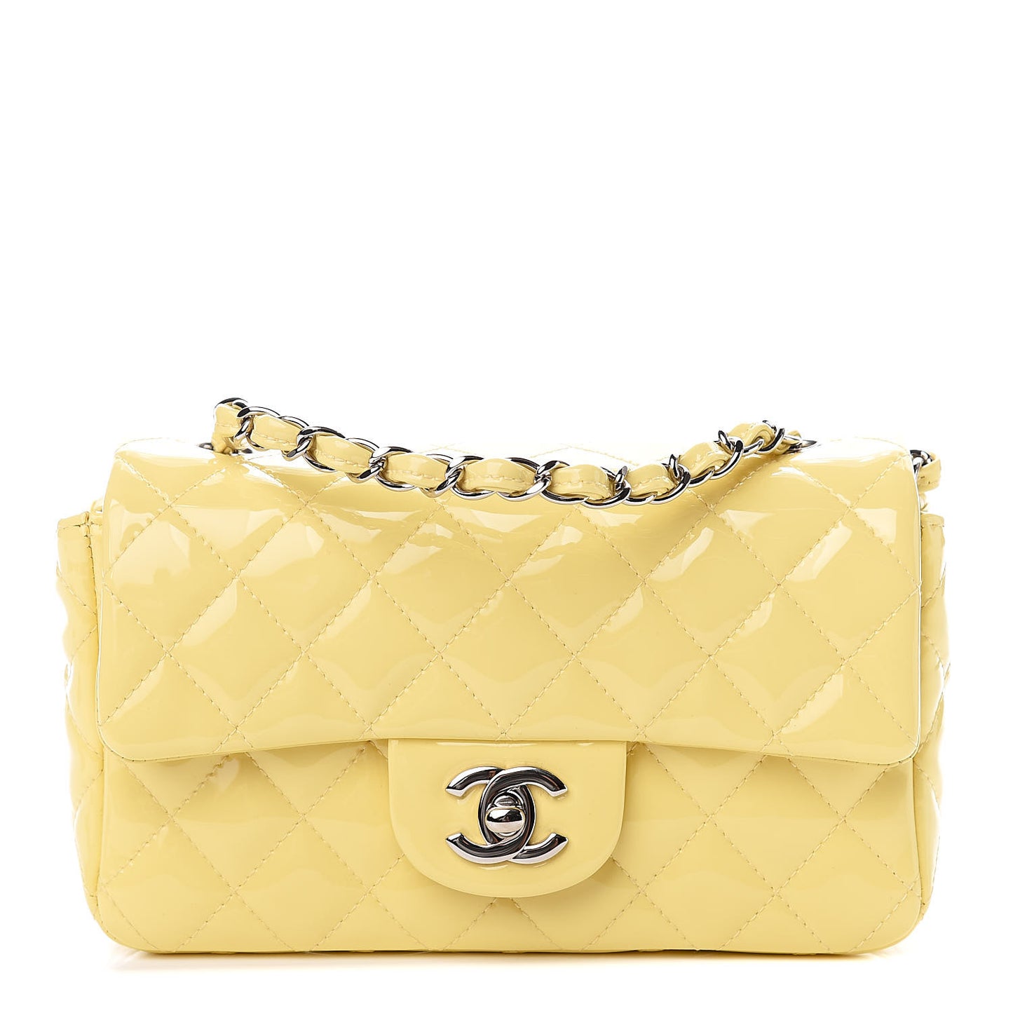 Patent Quilted Mini Rectangular Flap Yellow