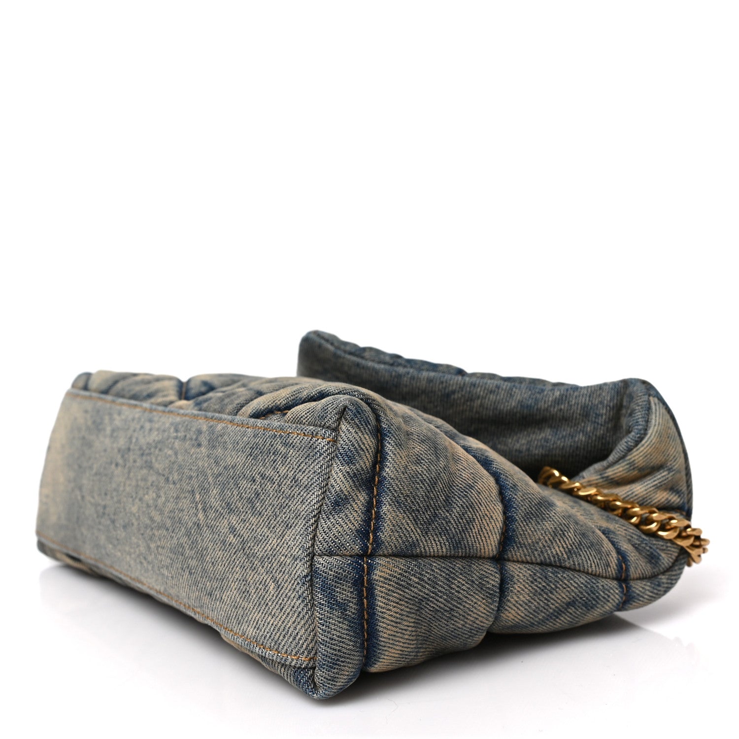Saint Laurent Denim Quilted Toy Loulou Puffer Monogram Chain Satchel Blue Cinnamon 8 of 9