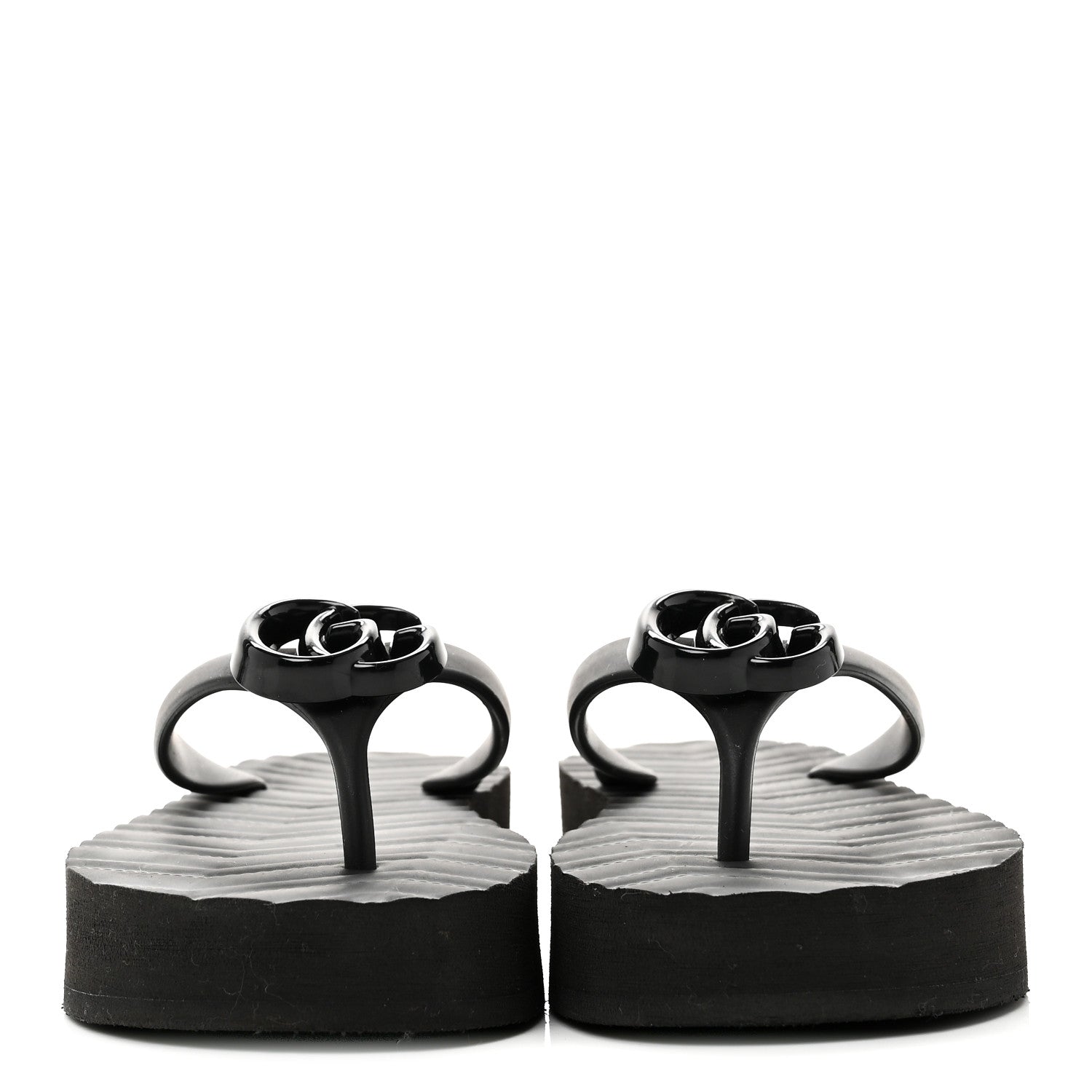 Gucci Rubber Chevron Womens GG Thong Sandals 35 Black 3 of 9