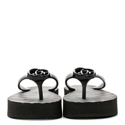 Gucci Rubber Chevron Womens GG Thong Sandals 35 Black 3 of 9