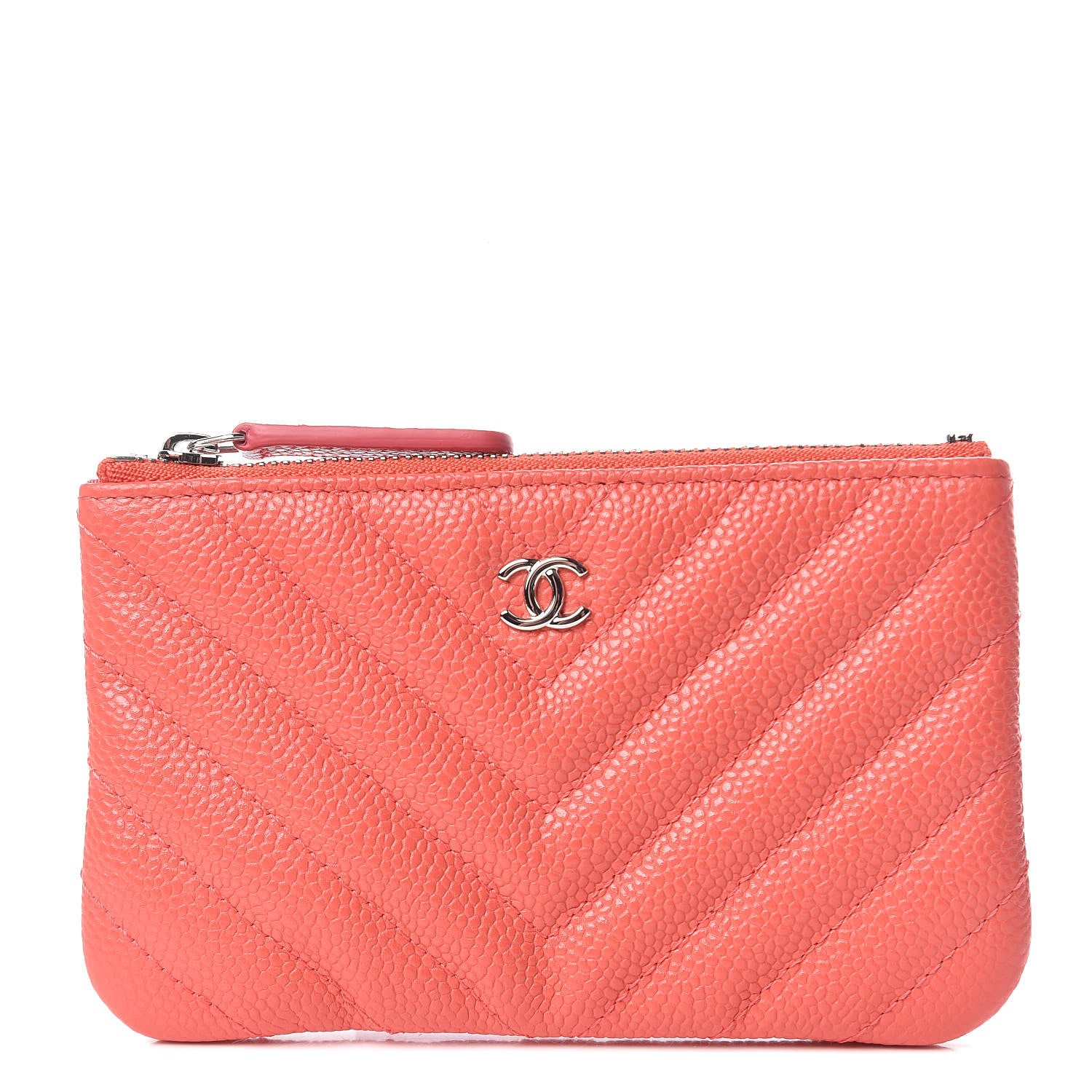 Chanel Caviar Chevron Quilted Small Cosmetic Case Coral 1 of 8