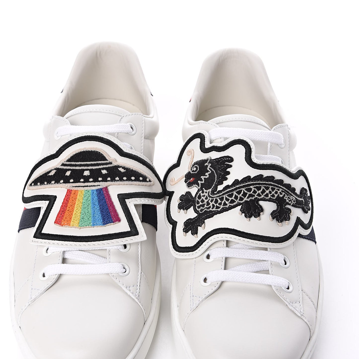 Calfskin Ayers Web UFO Dragon Embroidered Mens Ace Sneakers 7.5 White