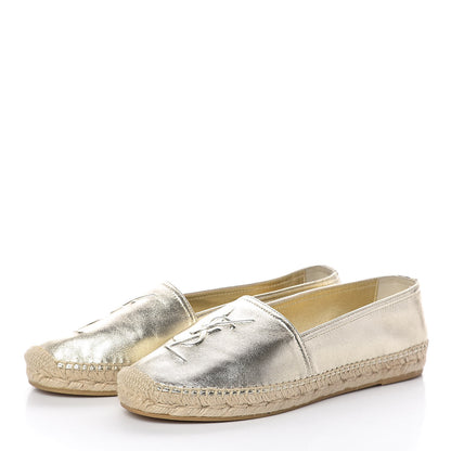 Saint Laurent Metallic Lambskin Monogram Espadrilles 39.5 Platino 3 of 8