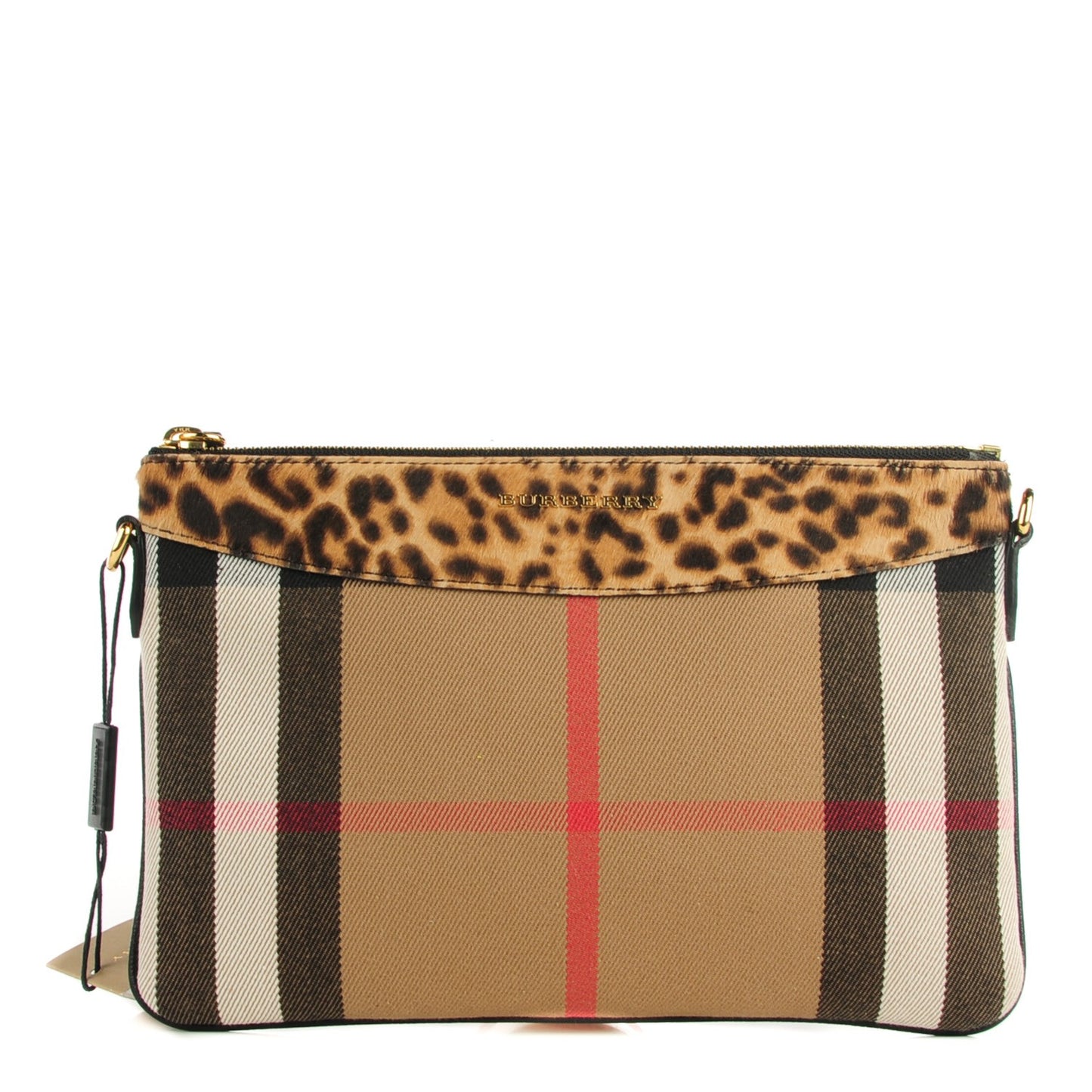 House Check Calf Hair Leopard Print Peyton Crossbody Clutch Bag