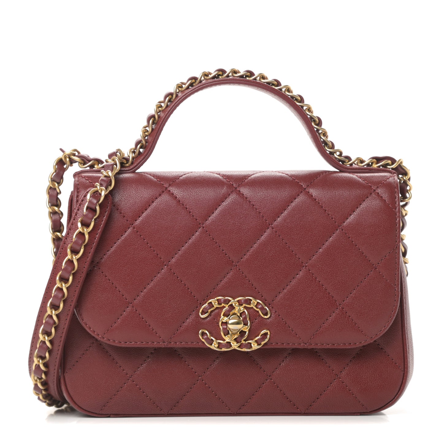 Lambskin Quilted Small Chain Infinity Top Handle Flap Burgundy