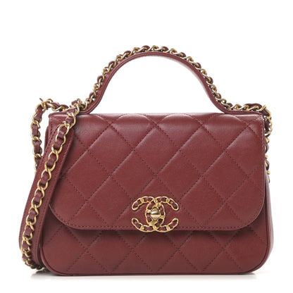 Chanel Lambskin Quilted Small Chain Infinity Top Handle Flap Burgundy 1 of 11
