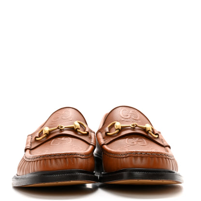 Gucci Harness Calfskin GG Tennis Embossed Mens Horsebit Loafers 8.5 Dark Brown 2 of 12