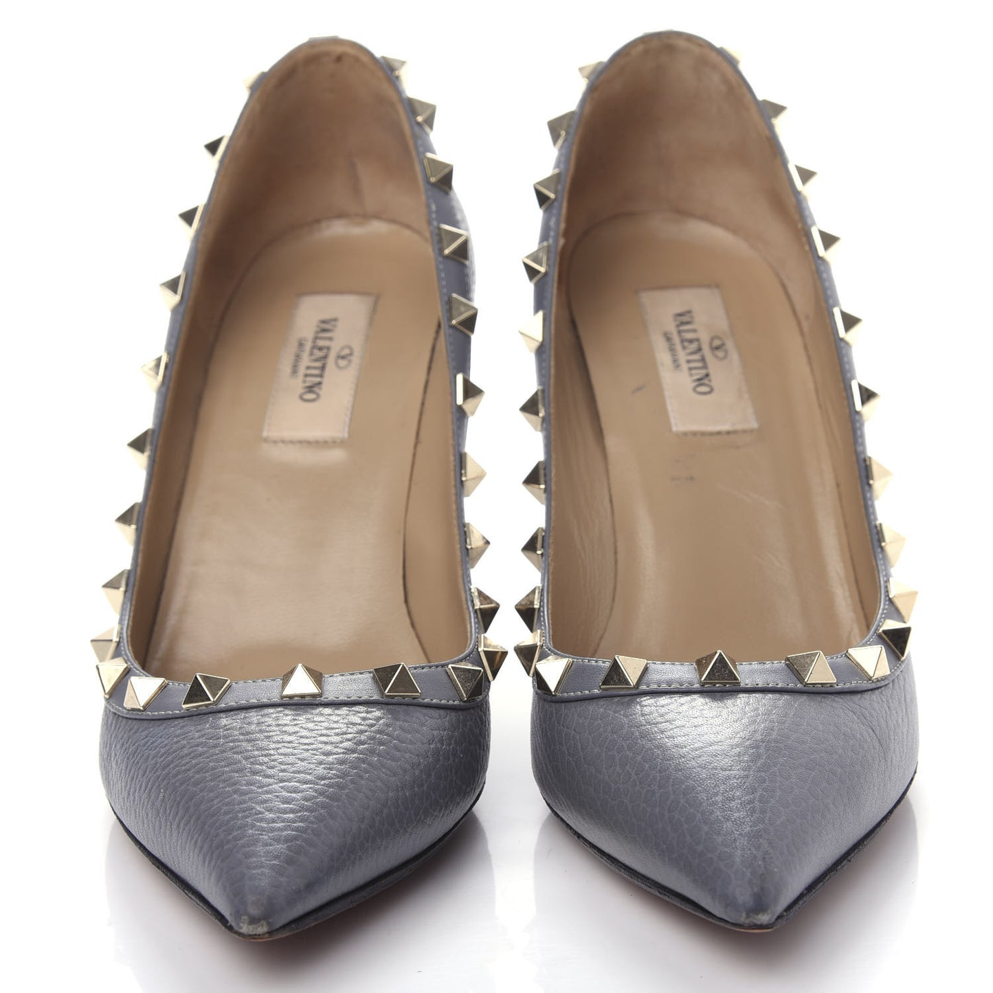 Pebbled Calfskin Rockstud 85mm Pumps 37.5 Light Stone
