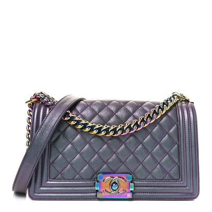 Chanel Iridescent Goatskin Quilted Medium Boy Flap Purple 1 of 10