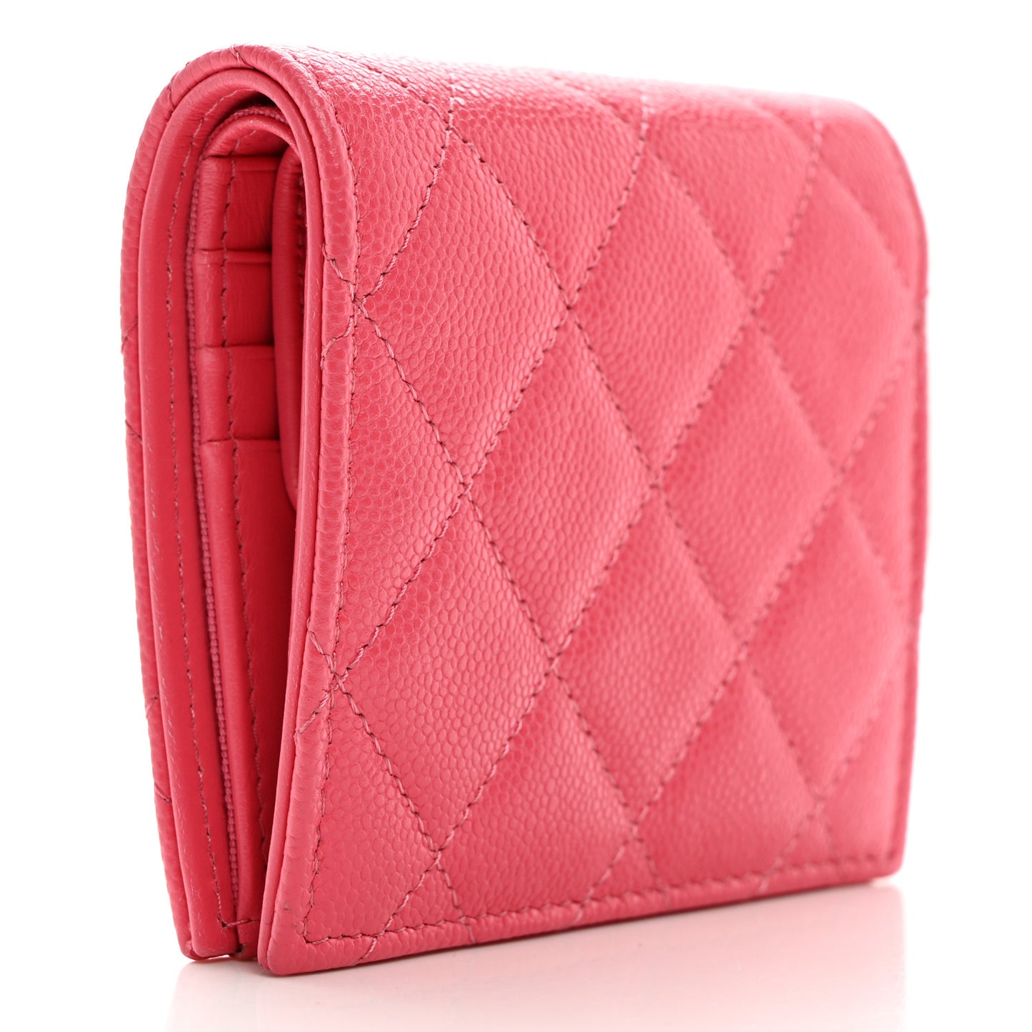 Caviar Quilted Compact Bifold Wallet Pink
