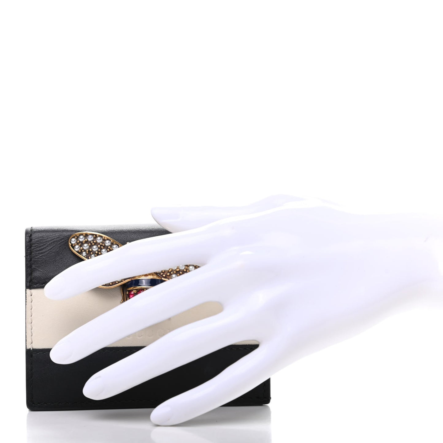 Calfskin Queen Margaret Card Case Wallet Black Mystic White