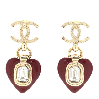 Chanel Resin Crystal CC Heart Drop Earrings Red Gold 2 of 10