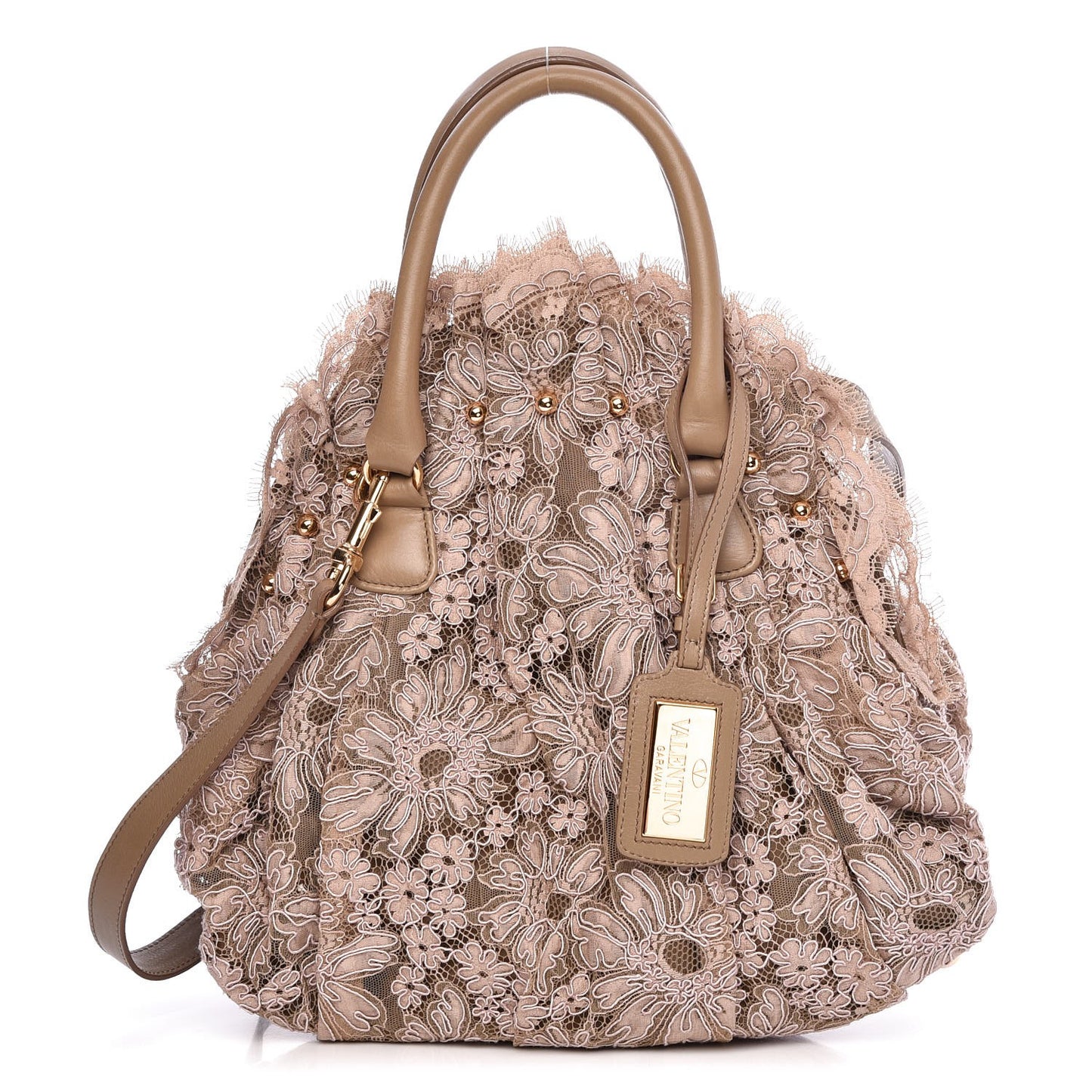 Macrame Lace Studded Satchel Pink