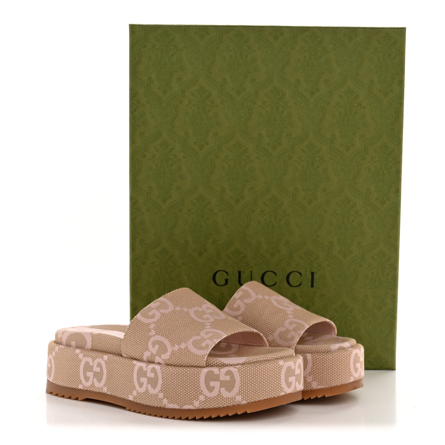 Gucci Monogram Jumbo GG Angelina Platform 55mm Slide Sandals 37.5 Beige Perfect Pink 10 of 10