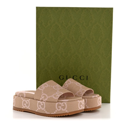 Gucci Monogram Jumbo GG Angelina Platform 55mm Slide Sandals 37.5 Beige Perfect Pink 10 of 10