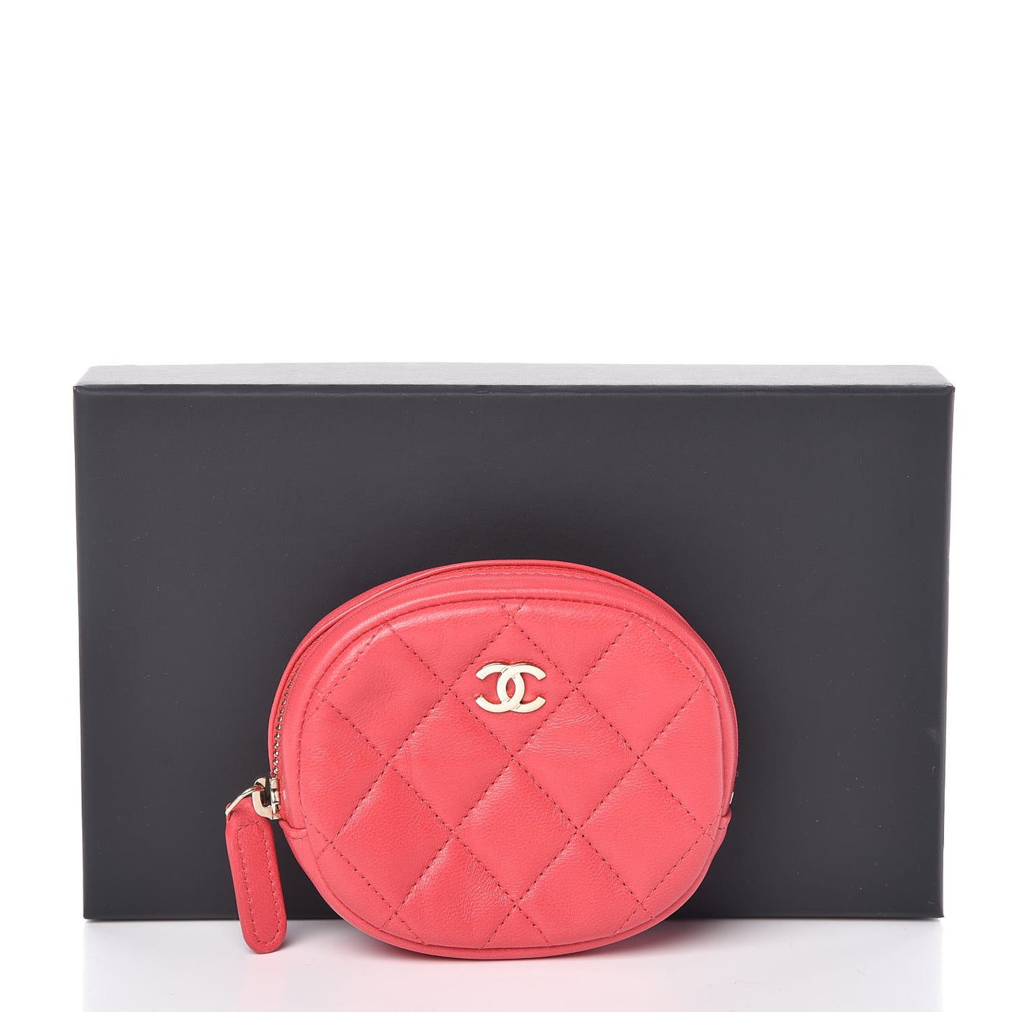 Lambskin Quilted Zip Around Classic Coin Purse Coral