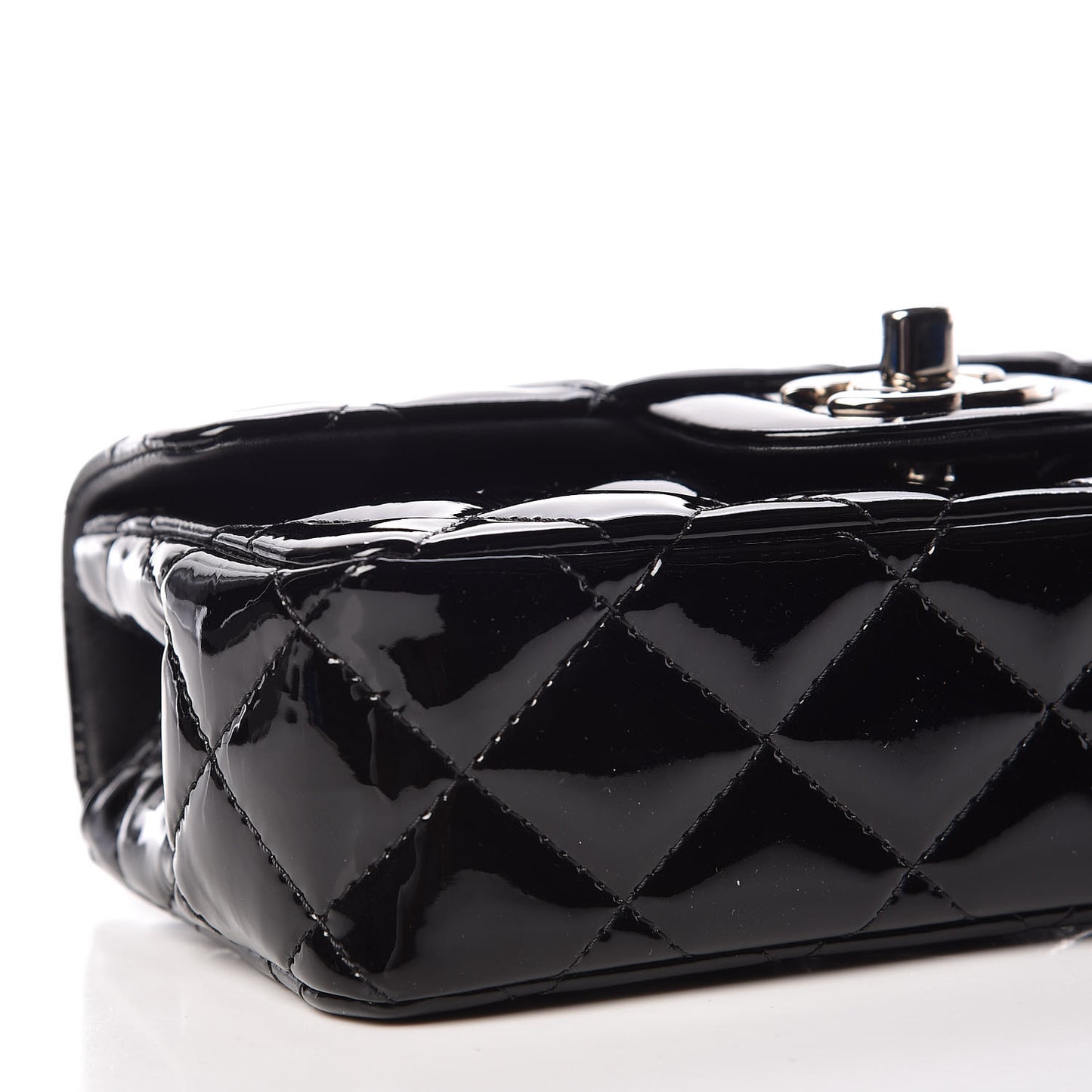 Patent Calfskin Quilted Extra Mini Rectangular Flap Black