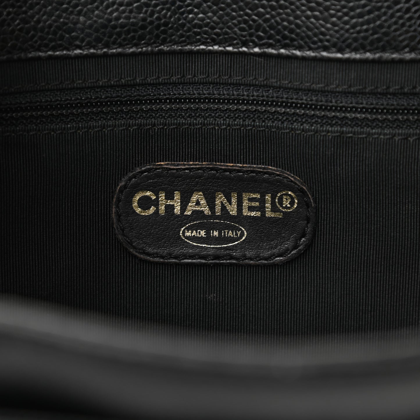 Caviar Embroidered Logo Shoulder Bag Black