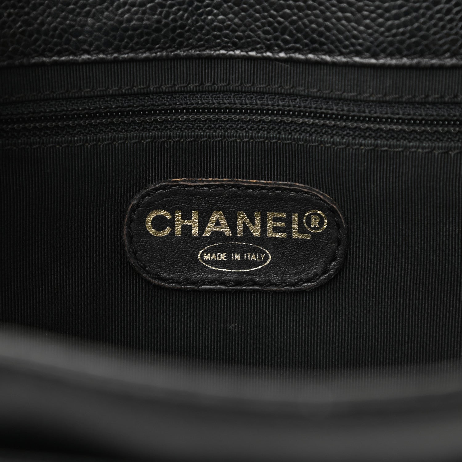 Chanel Caviar Embroidered Logo Shoulder Bag Black 9 of 12