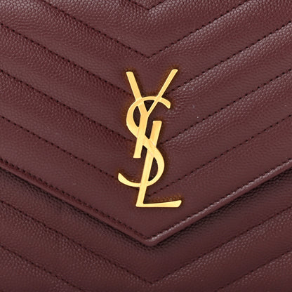 Saint Laurent Grain De Poudre Matelasse Chevron Monogram Envelope Chain Wallet Rouge Legion 8 of 12