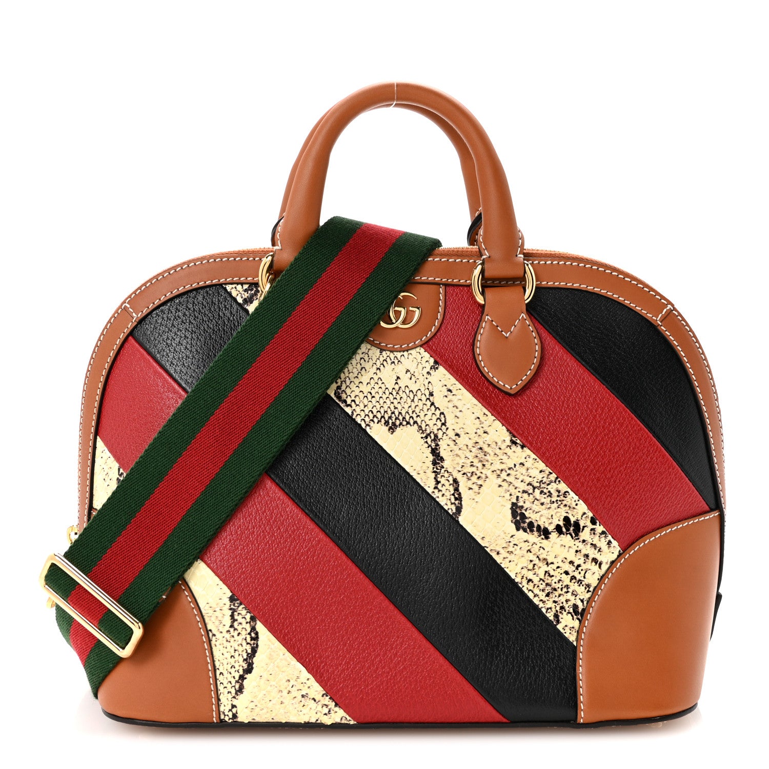 Gucci X DANS LE VERT Calfskin Snakeskin Medium Top Handle Dome Bag Brown Multicolor 1 of 13