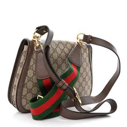 Gucci GG Supreme Monogram Textured Dollar Calfskin Web Medium Blondie Shoulder Flap Bag Beige Ebony New Acero 3 of 11