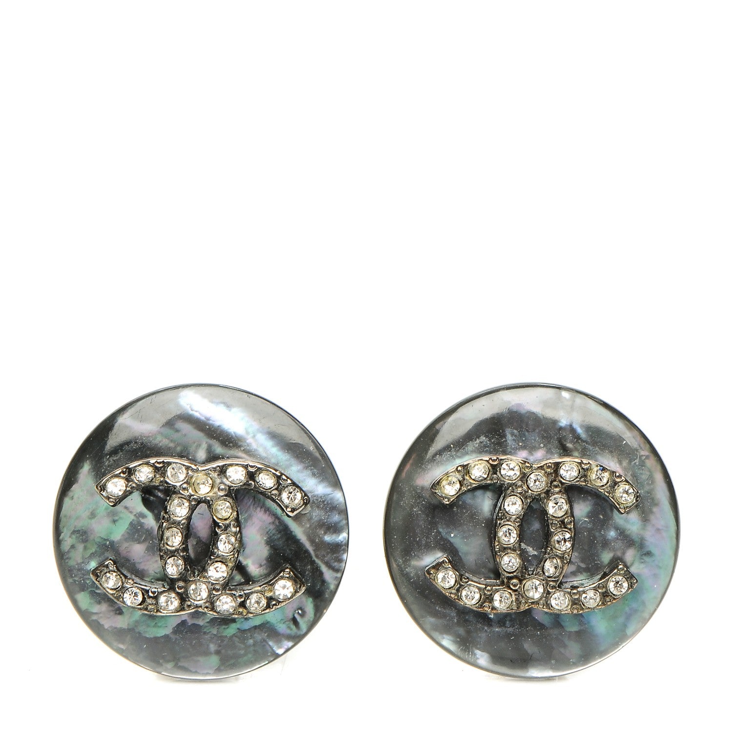 Chanel Mother of Pearl Crystal CC Earrings 1 of 4