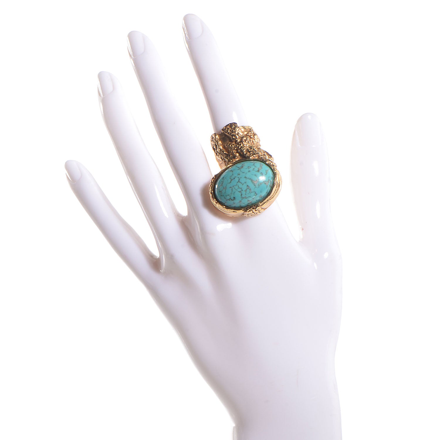 Saint Laurent Glass Cabochon Arty Ovale Ring 4 Gold Turquoise 2 of 5