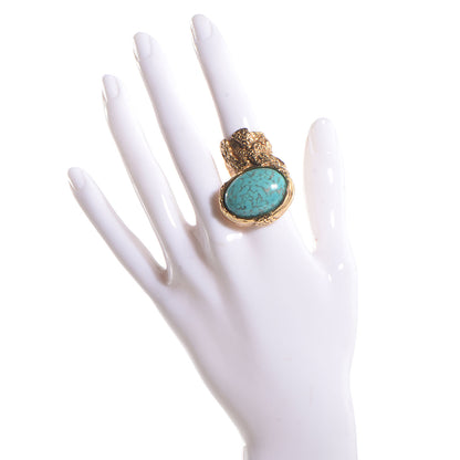 Saint Laurent Glass Cabochon Arty Ovale Ring 4 Gold Turquoise 2 of 5