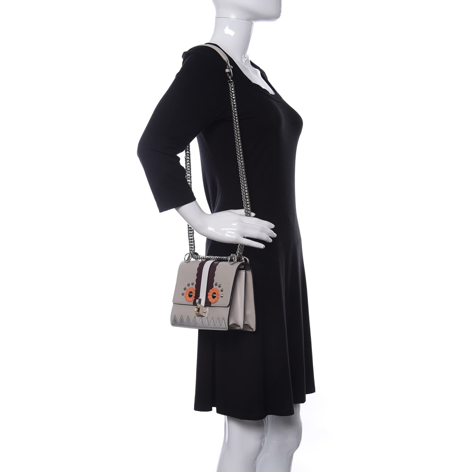 Fendi Vitello Liberty Lucido Catalan Mirror Hypnoteyes Studded Small Kan I Shoulder Bag Grigio Polvere Bordeaux Multicolor 2 of 11