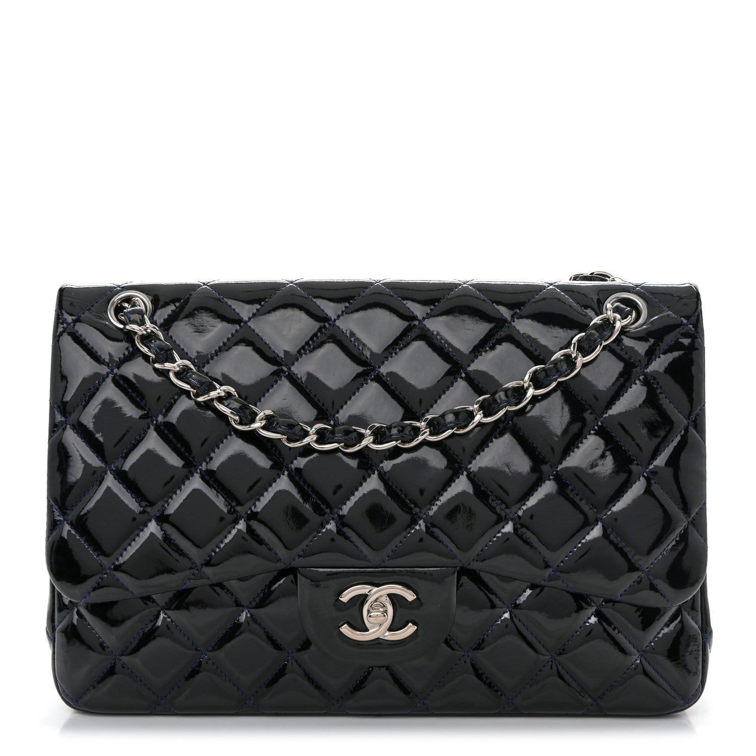 Chanel Patent Quilted Jumbo Double Flap Dark Blue 1 of 10