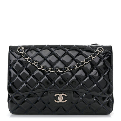 Chanel Patent Quilted Jumbo Double Flap Dark Blue 1 of 10