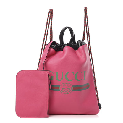 Gucci Grained Calfskin Logo Drawstring Backpack Box Pink Green Black 1 of 10
