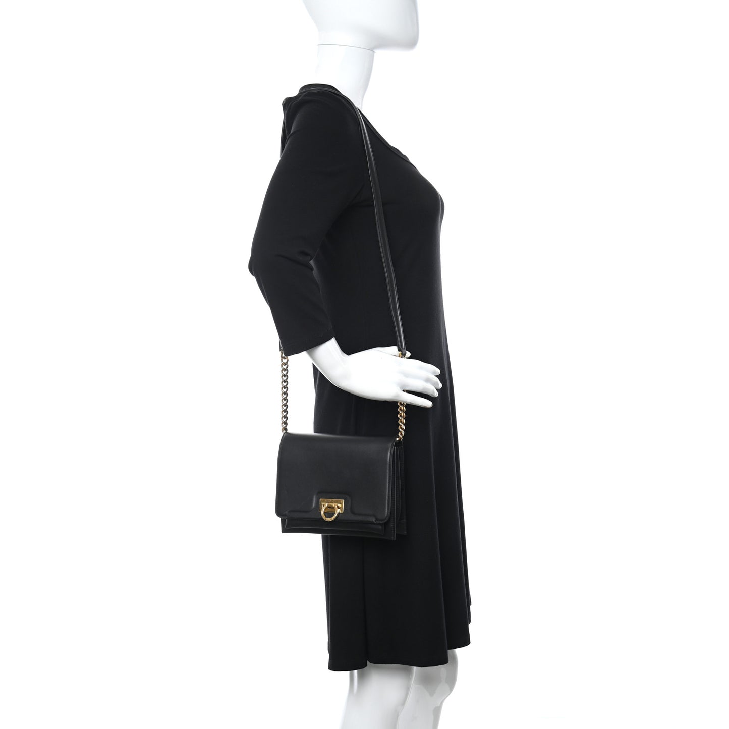 Calfskin Trifolio Flap Shoulder Bag Black