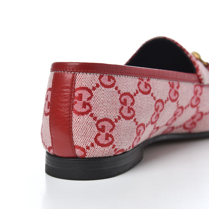Gucci Canvas GG Monogram Horsebit Womens Jordaan Loafers 36.5 Gardenia Hibiscus Red 15 of 15