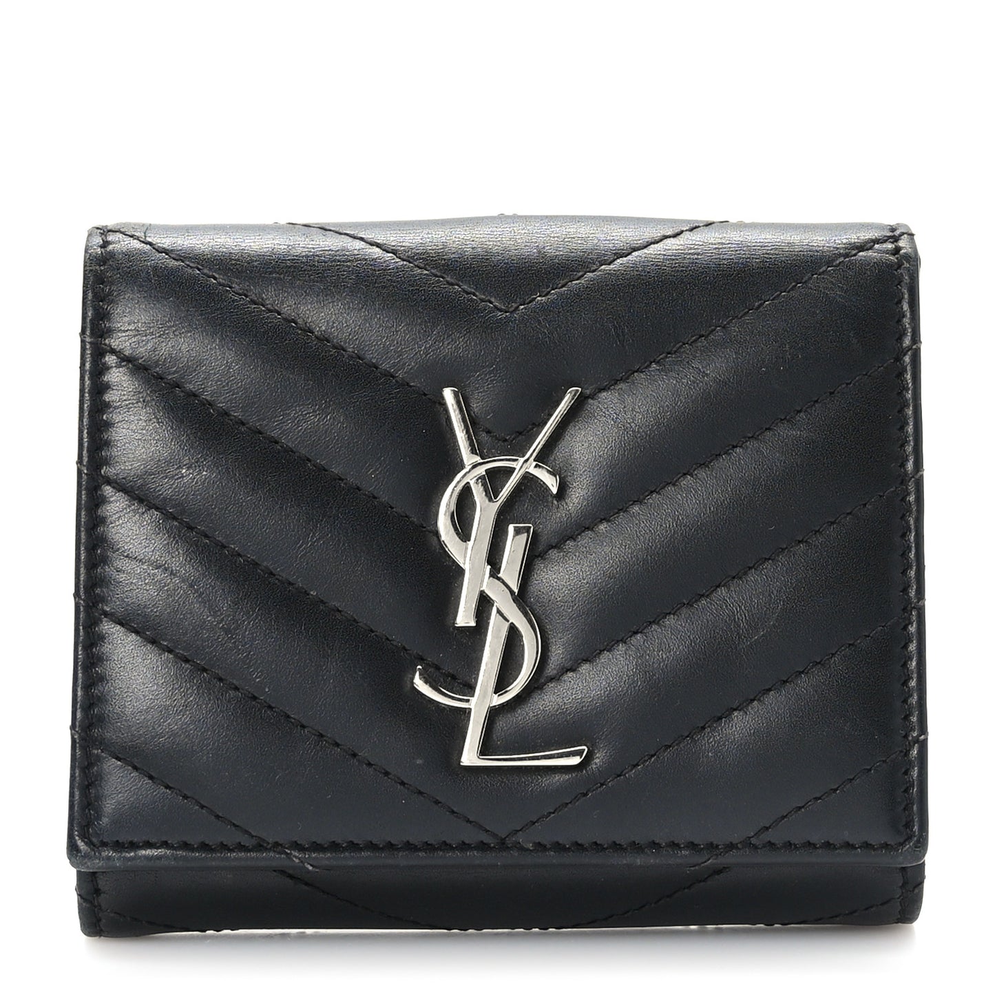 Lambskin Matelasse Chevron Small Monogram Wallet Black