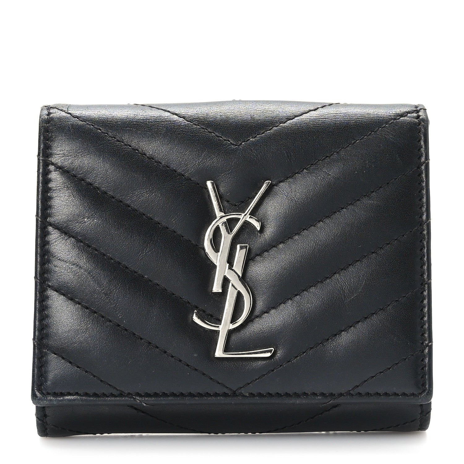Saint Laurent Lambskin Matelasse Chevron Small Monogram Wallet Black 1 of 7