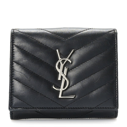 Saint Laurent Lambskin Matelasse Chevron Small Monogram Wallet Black 1 of 7