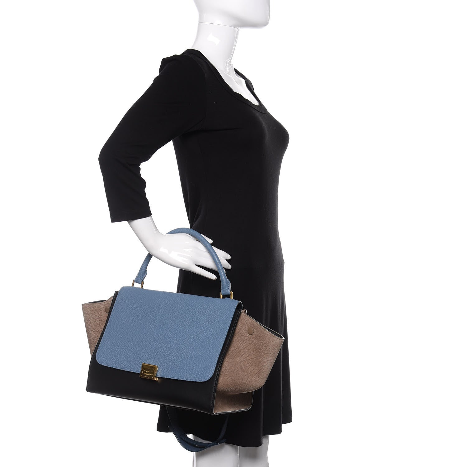 Celine Bullhide Calfskin Grained Nubuck Small Tri-Color Trapeze Medium Blue 3 of 11