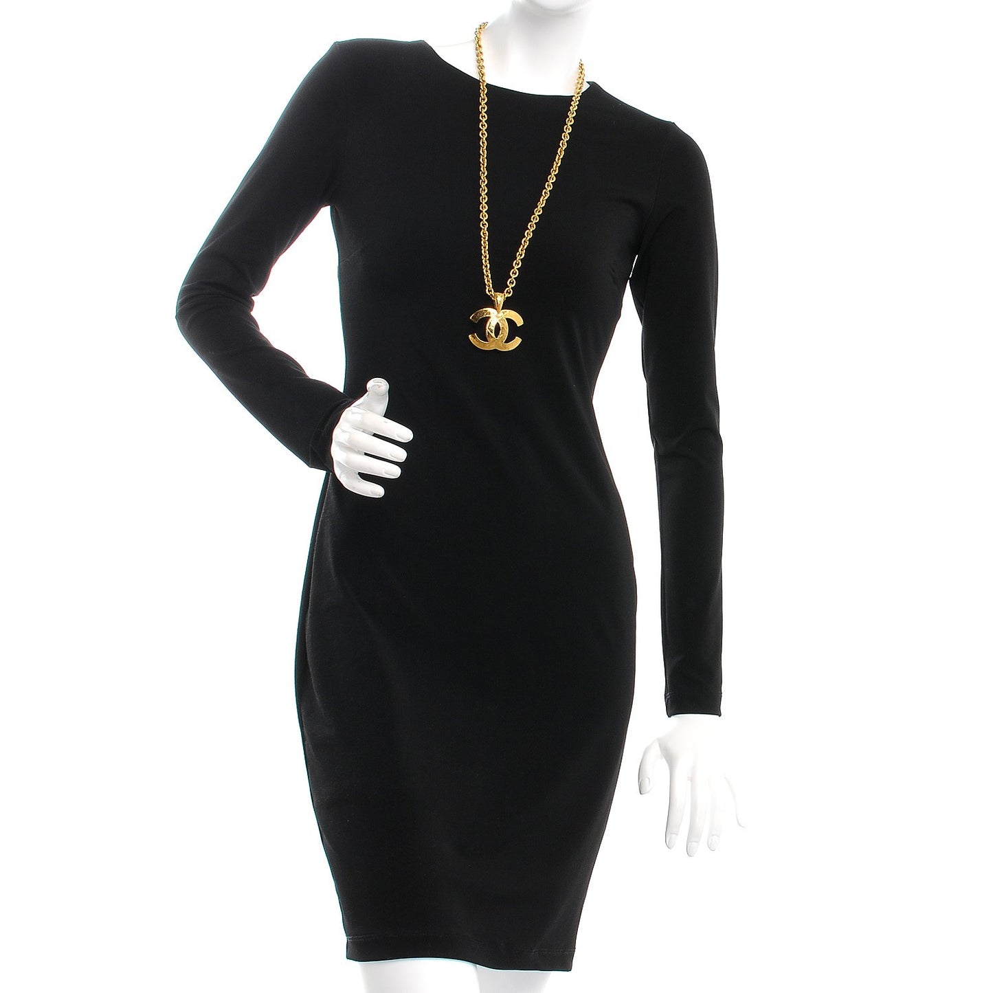 Quilted CC Long Chain Necklace Gold