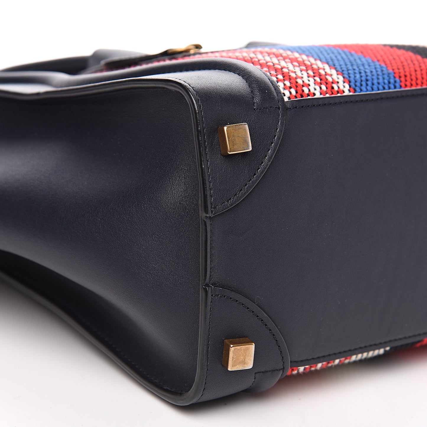 Smooth Calfskin Striped Canvas Micro Luggage Navy Blue
