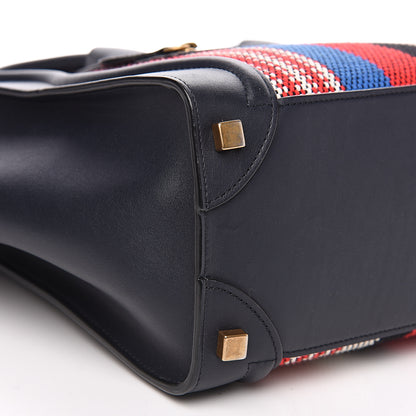 Celine Smooth Calfskin Striped Canvas Micro Luggage Navy Blue 9 of 13