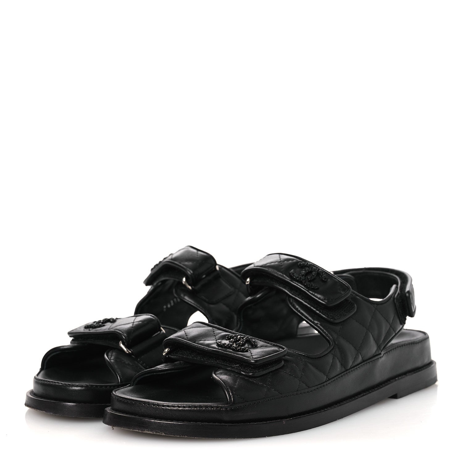 Chanel Lambskin Velcro Dad Sandals 39 Black 4 of 10