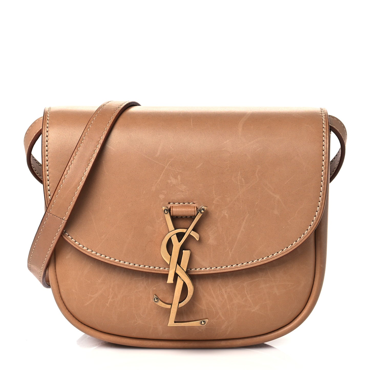 Smooth Vintage Calfskin Small Kaia Satchel Brown Gold
